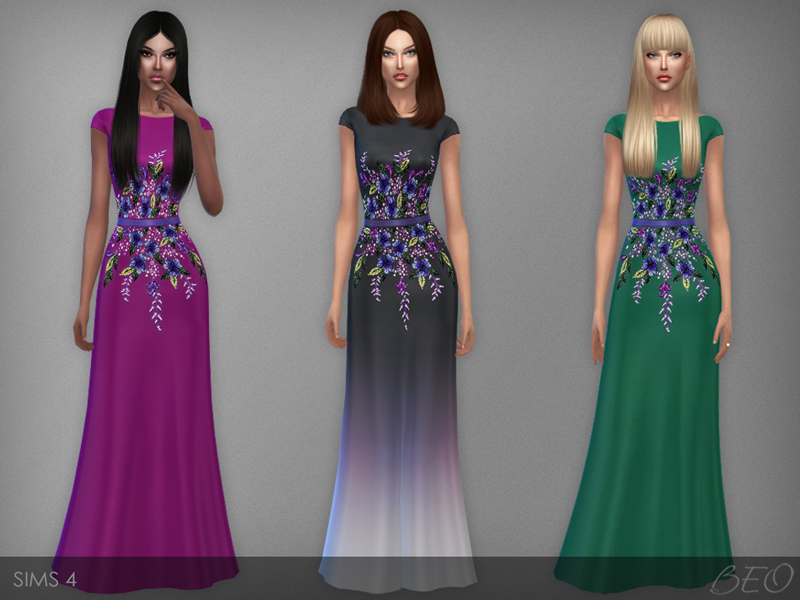 Multicolored embroidered dress for Sims 4 by BEO